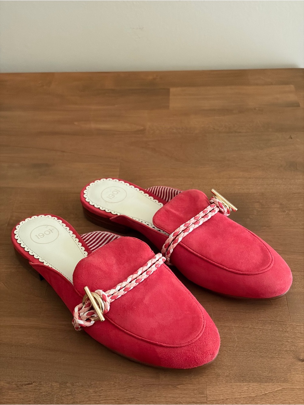 1901 Nordstrom Red Suede Braided Strap Slip On Mule Loafers 7M